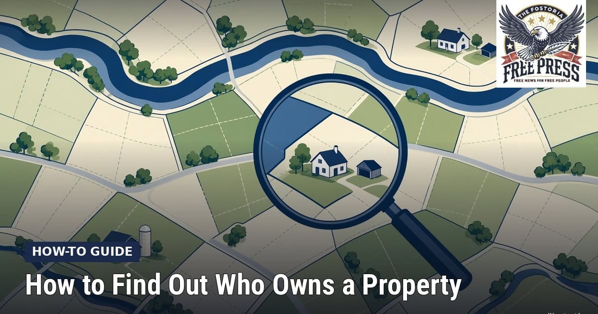 Fostoria News How to Find Out Who Owns a Property - map illustration with magnifying glass.